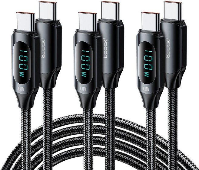 TOOCKI 알루미늄 합금으로 디스플레이 C-C 100w 고속 충전케이블, 1m, 블랙, 3개