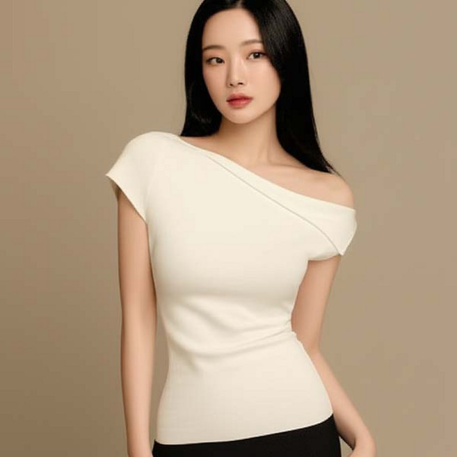 어반룩북 썸머 사선 카라 오프숄더 사이드 비비안 니트