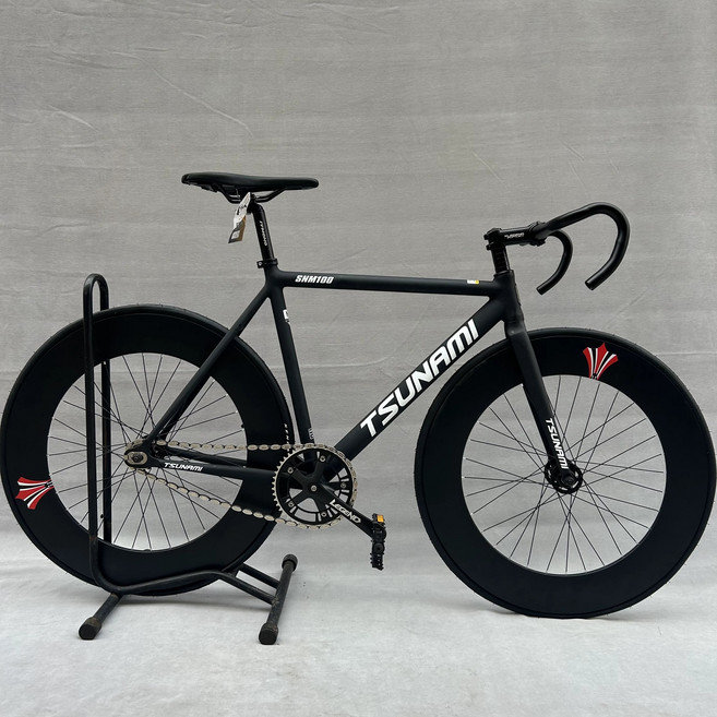 쓰나미픽시 픽시자전거 snm100 완성차 앞뒤브레이크포함, 58cm, 2.6블랙화이트/90mm 더블림