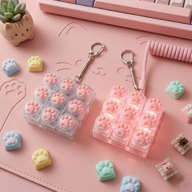 브로키 LED 고양이 발바닥 젤리 키캡 딸깍이 키링 피젯토이, 1개, 9구_고양이투명
