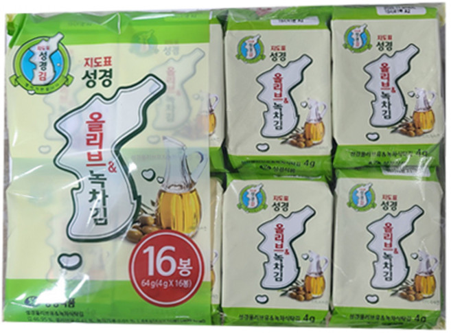 지도표 성경김 올리브 녹차 식탁김 4g 16봉 2개, 64g