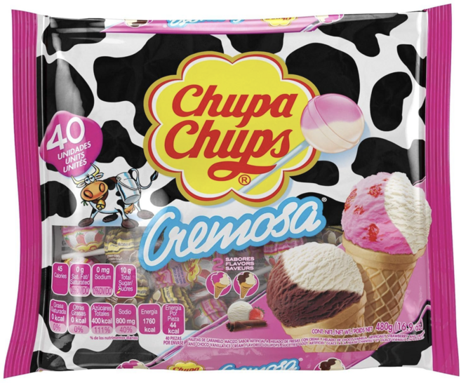 미국 츄파춥스 크레모사 딸기크림 초코바닐라 아이스크림맛 롤리팝 막대사탕 40개입 대용량, 1개, 480g