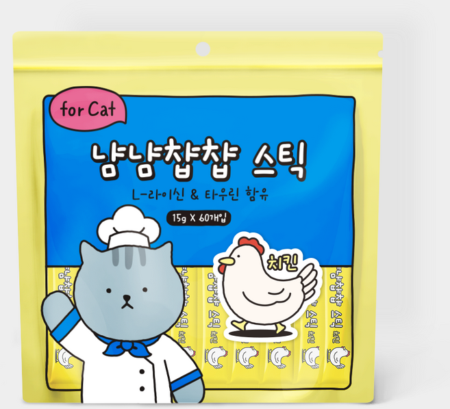 냠냠챱챱 스틱 짜먹는 고양이 대용량 간식, 15g, 60개, 치킨