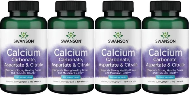 스완슨 탄산 칼슘 아스파르트 구연산 500mg, 4팩, 100정 - 쿠팡