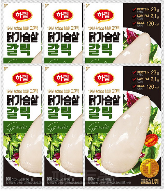 하림 닭가슴살 갈릭, 100g, 6개