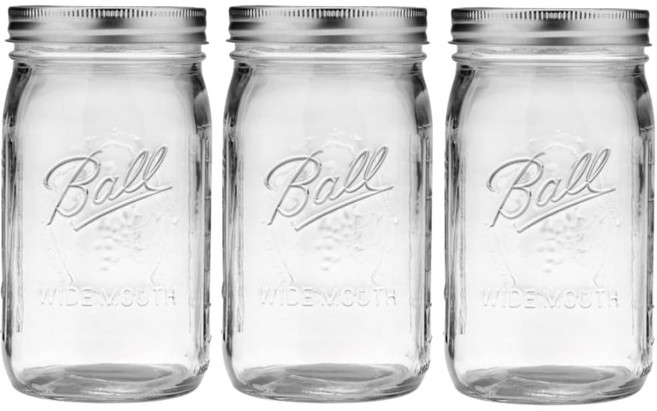 볼 메이슨 병-946ml 투명 유리 넓은 입구 - 3개 세트 Ball Mason Jar-32 oz. Clear Glass Wide Mouth - Set of 3, 3 Count (Pack of 1), 1개