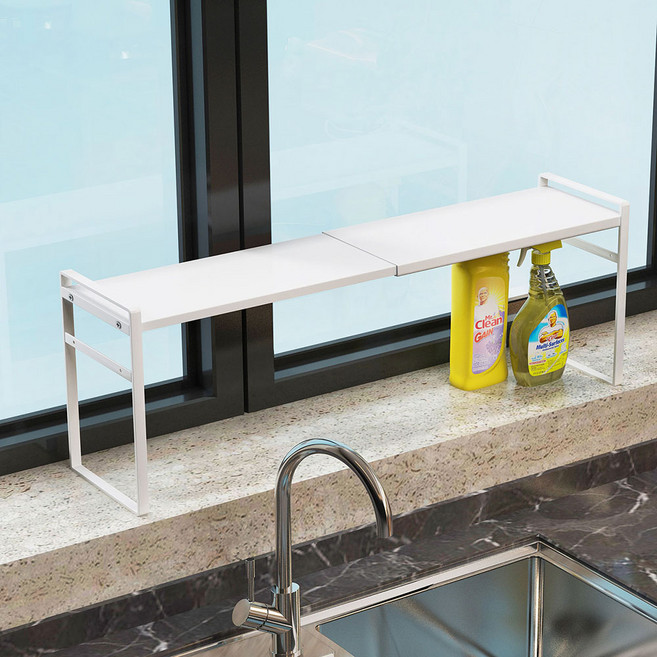 슬림 주방 정리대 스파이스 & 조리기구용 확장 가능한 금속 사이드 수납 선반 식물 스탠드 길이와 높이 조절 가능, 화이트, 1개