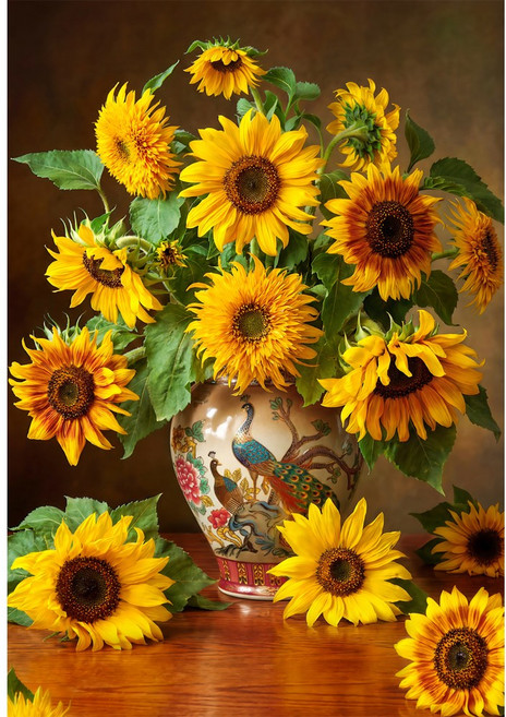 퍼즐갤러리 화려한 공작새 화병에 담긴 해바라기꽃 1000조각 직소퍼즐 PG1061, 1개, 퍼즐단품 액자없음, 1000피스