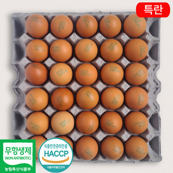 [제이피농장] 난각번호 3번 무항생제 계란 신선한 특란 HACCP, 1개, 30구