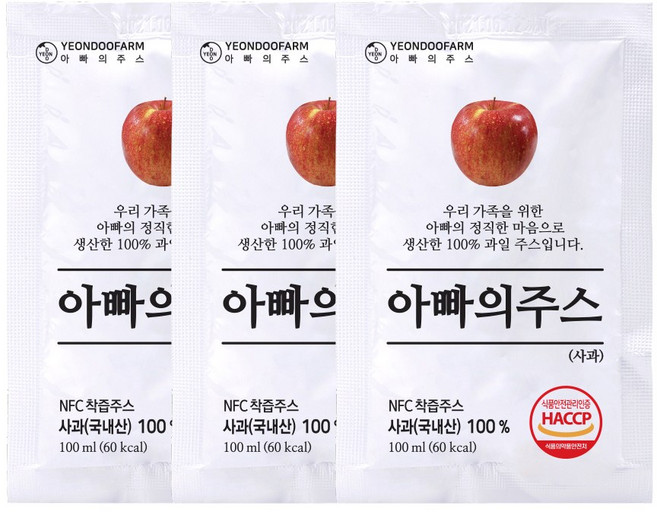 [연두팜] 찢어먹는 아빠의주스 사과즙 100ml 낱개, 1개