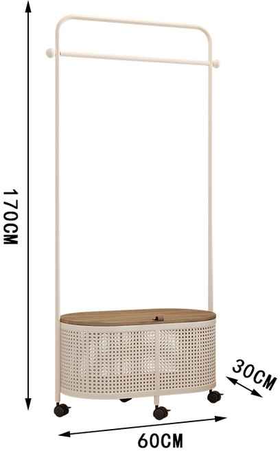 라탄 이동식 행거 빈티지 화이트 침실 스탠드 헤드 옷걸이 우드 라탄행거 수납 거실 바구니, 라탄 평면형 길이 60 높이 170 베이지화이트 + 커