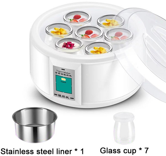 1 5L 전기 요구르트 제조기 발효기 자동 다기능 스테인레스 스틸 라이너 낫토 막걸리 피클 기계 7, 01 with cups