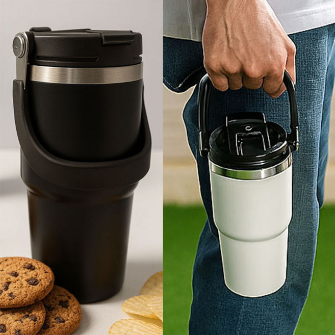 이스트렉스(estrex) / 스탠 텀블러 600ML 보온보냉 스트로우 핸들 인쇄가능, 블랙, 1개