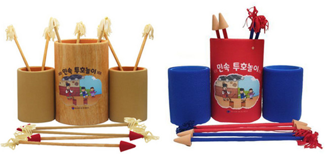 전통 민속 투호놀이 세트 국산 청홍 나무 명절 화살던지기, 1개