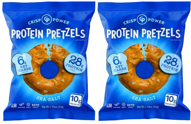 크리스프파워 프로틴 프레첼 씨솔트맛 단백질 보충 건강 스낵, 2개, 50g - 쿠팡