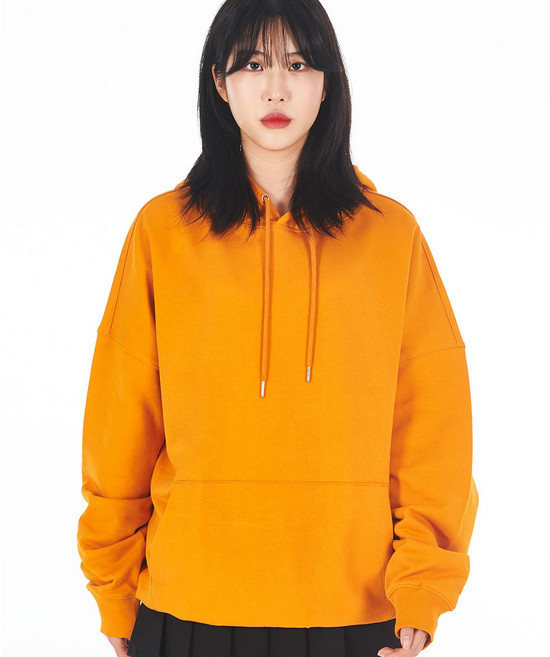 퍼즐플래닛 베이직 무지 3단 쭈리 루즈핏 후드티셔츠