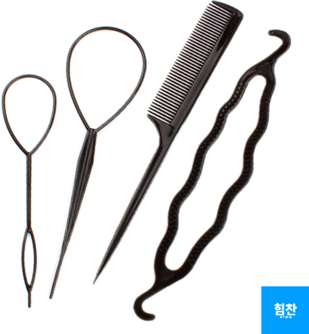 헤어 스타일링 도구 4P 세트 똥머리 빗 소품 미용 헤어, 1세트