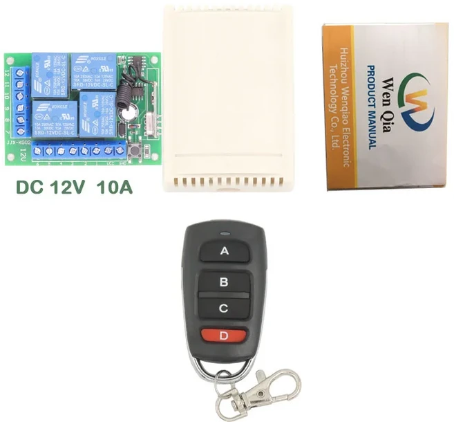 차고 문 모터 커튼 LED 용 433Mhz 범용 무선 원격 제어 DC 12V 10Amp 4CH 릴레이 수신기 송신기, [04] 1B, 1개