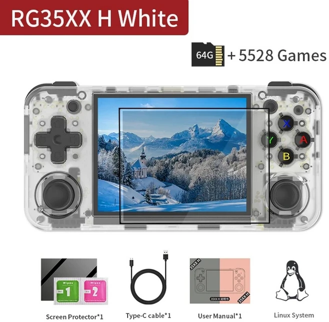 휴대용게임기 메모리포함 3.5 인치 레트로 3300mAh 64G RG35XX H, 한개옵션1, 2) White TR 64G, White TR 64G - 쿠팡