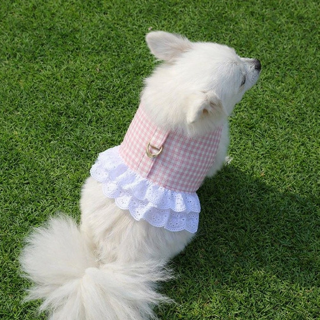 강아지 하네스 옷 에어매쉬 샤랄라 프릴 초간단 이중잠금, 1개, 핑크