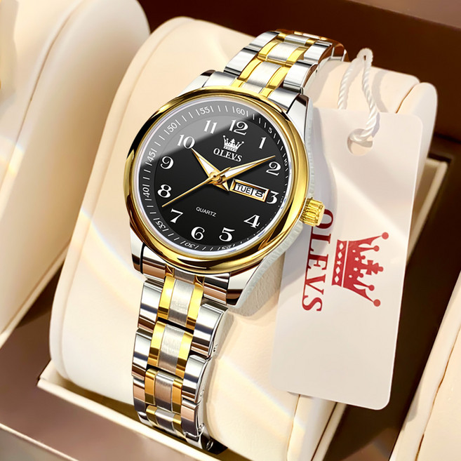 OLEVS 여성손목시계 정품쿼츠 럭셔리 명품 워터프루프 야광 일력 메탈시계