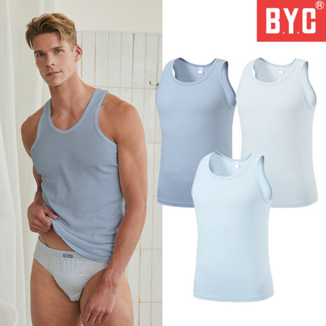 BYC 남성 단색 런닝 골지원단 40수 3매세트