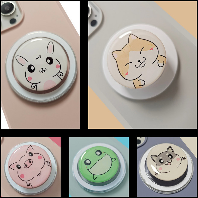 ssorr 동물친구들 맥세이프 호환 이지 그립 톡홀더 스마트톡, 돼지(일반그립톡 무광), 1개