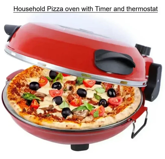 타이머와 5단계 온도 조절 기능이 있는 편리한 무연료 전기 피자 오븐 (최대 400도), 02 Black