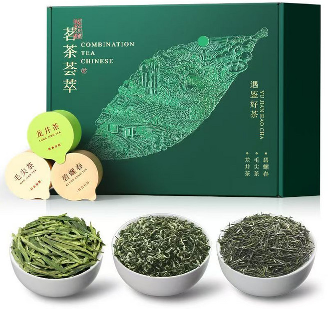 칠춘 녹차 잎차 3가지 고산 녹차 용정차 벽라춘 마오젠차, 1세트, 6개입, 6g