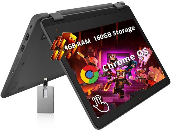 레노버 Lenovo 300e G4 11.6인치 2-in-1 터치스크린 크롬북 MediaTek MT8186 프로세서 4GB RAM 160GB 스토리지 (32GB eMMC+1, 4GB | 160GB Storage, 1개