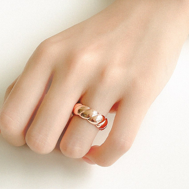 [윗치비쥬] 14k 18k 볼드 꽈배기 크루아상 데일리 레이어드반지 M