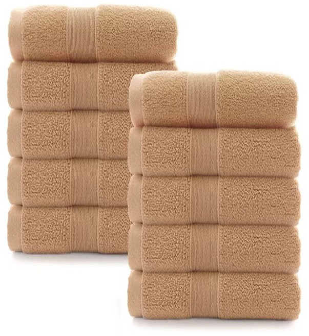 록신 호텔수건 타월 코면사 부드러운 540GSM 40수, 10개, 브라운