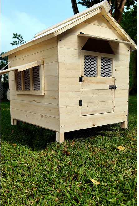 經典款防水狗屋, 1個, 原木,加輪子加紗窗, 原木色