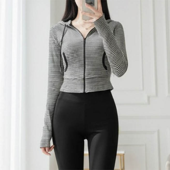 히또리 T5031 스트라이프 줄무늬 주머니 후드 집업 가디건 점퍼 잠바