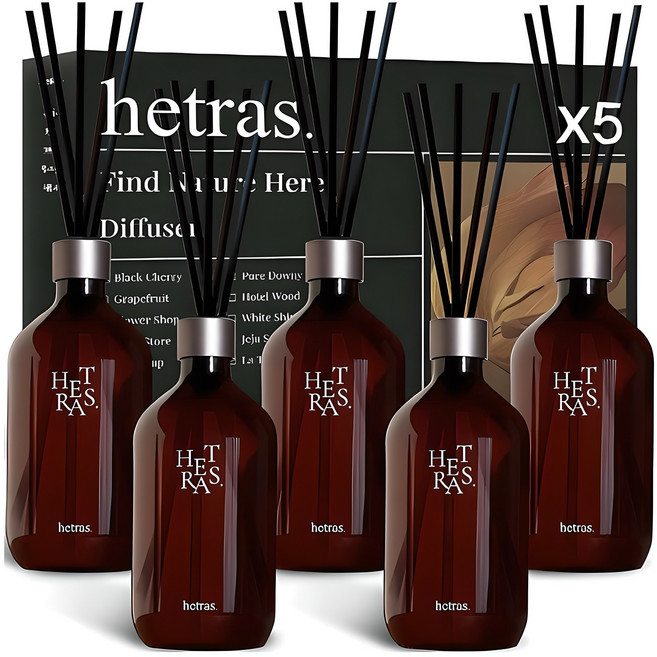 헤트라스 프리미엄 디퓨저, 호텔우드+퓨어런드리+화이트셔츠+제주사려니숲길+라튤립샤워, 500ml, 5개
