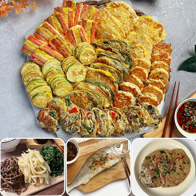 [당일조리] 30년 전통 엄마손맛 모듬전 11종 세트 (모듬전6종+소고기산적+조기찜+나물3종), 2.3kg, 1세트