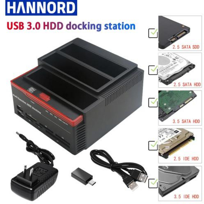 2.5 3.5 SATA IDE HDD 하드 드라이브 디스크 도킹 스테이션 외장 어댑터 sata-usb 3.0 c형 허브 MS M2 XD CF SD TF 카드 리더기, 04 Type C US Plug
