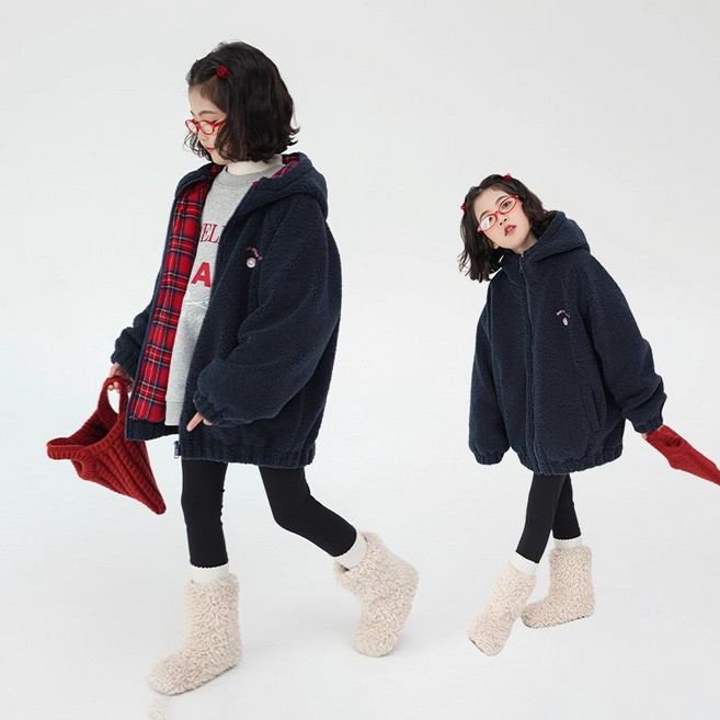 UPPERCUT 아동 안감체크 뽀글이자켓 초등학생 플리스자켓 뽀글이점퍼 후리스집업 간절기자켓 양털자켓 남녀공용