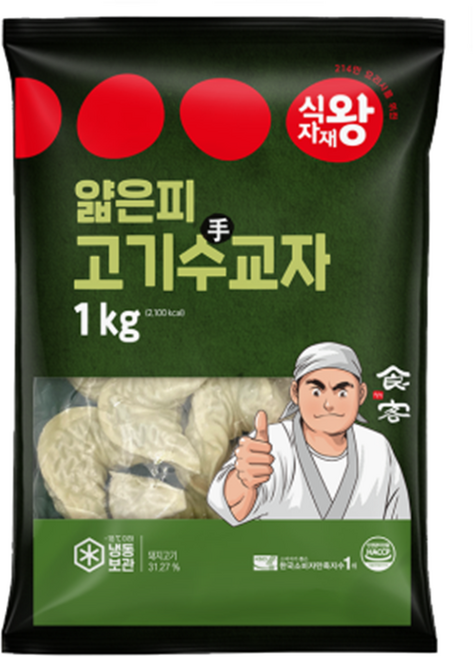 식자재왕 얇은피 고기수교자 만두, 6개, 1kg