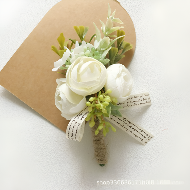 ASITA 조화 순백 카네이션 코사지&손목 코사지 부토니에, 1개, 05. 화이트 라넌큘러스 상의 코사지