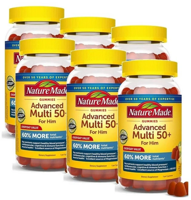 네이처메이드 남성 어드밴스드 멀티비타민 50세이상 구미 젤리 Nature Made Advanced Multi 50+ for Him, 6개, 111정 - 쿠팡