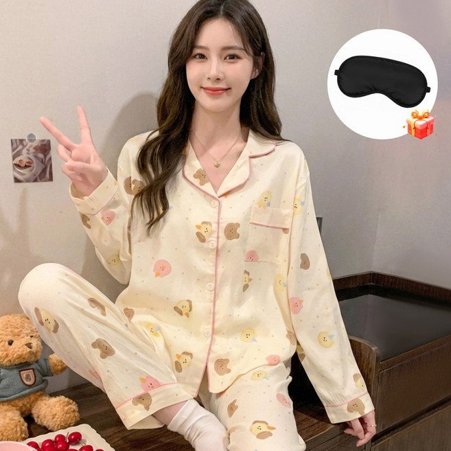 MIVONA 여성 잠옷 세트 긴팔 카라 파자마 부드러운 귀여운 홈웨어