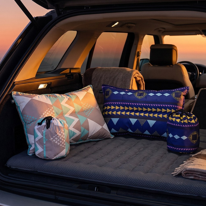 오퍼스트 에어 자충 베개 캠핑 감성패턴 휴대용 여행 차박 목베개, 블루, 1개