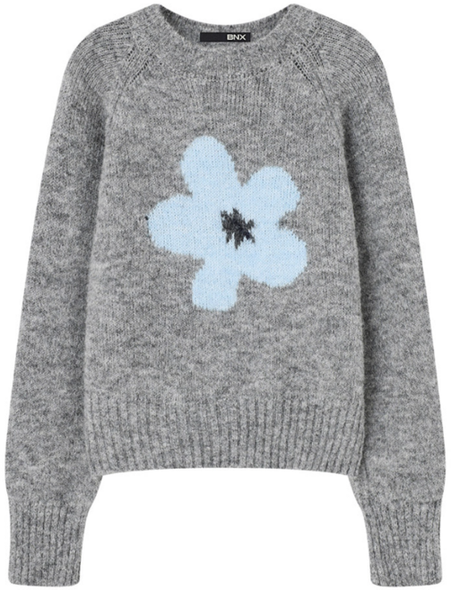 BNX 빅 플라워 자수 긴팔 레글런 니트 BX4KP001L0 여성 라운드넥 데일리 캐주얼 긴팔티 긴팔니트 긴팔니트티 스웨터 봄 가을 겨울 여자 긴팔 울 비엔엑스 니트티
