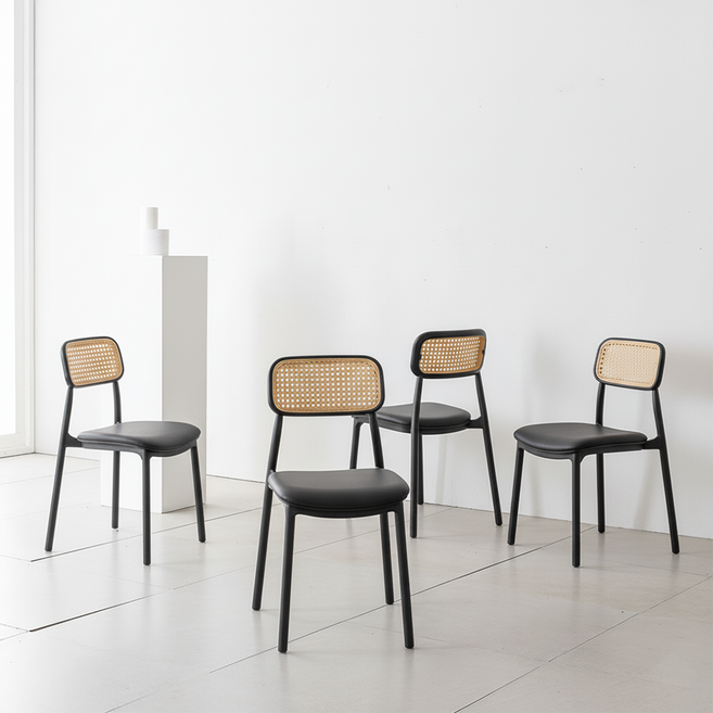 이엔비 인테리어 등받이 편한 쿠션 식탁의자, 블랙, 4개