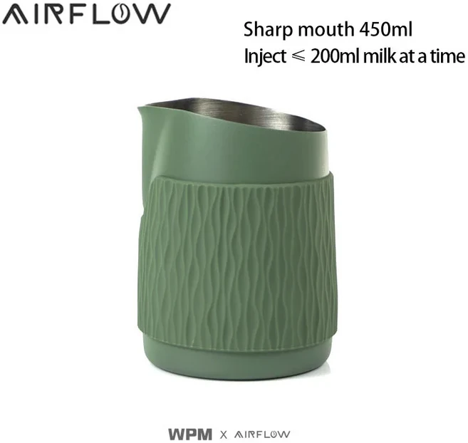 미니빔 AIRFLOW x WPM 협업 우유 거품기 주전자 450ml 스테인레스 스틸 우유 투수 라떼 아트 샤프/라운드, 01 450ml, 12 S-Dark Green