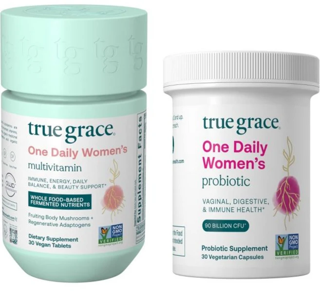 프리바이오틱스 소화 트루 그레이스 데일리 여성 멀티비타민 1종(비건 정제 30정) 프로바이오틱스 1종( 글루텐 프리 대두 각각 30일 공급, Multivitamin + Probiotic, 1개, 30정 - 쿠팡