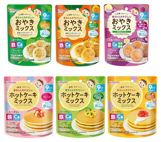 베이비 푸드 아기의 착한 핫케이크 믹스 오야키믹스 오리지널 포켓 티슈 포함 이유식 간식 버라이어티 세트 먹고 비교하기 (9월경부터) 6종세트)