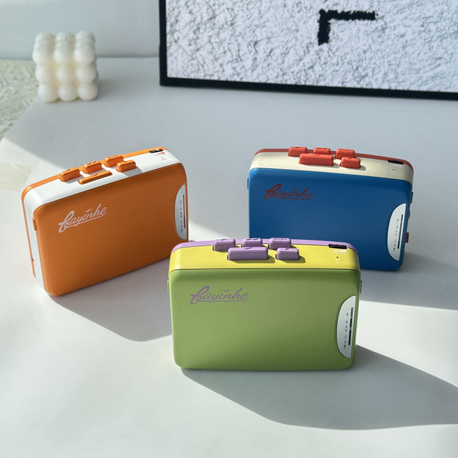 휴대용 레트로 카세트 플레이어 CD 라디오 감성 복고풍 디자인 옛날 테이프 워크맨 아날로그, 투명 블루, 단일 모델