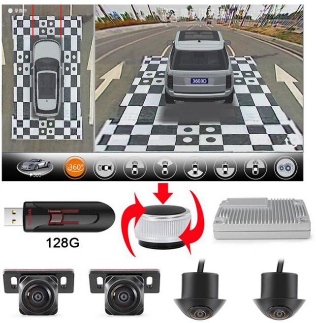 어라운드뷰 서라운드뷰 조감도 파노라마 슈퍼 어라운드 뷰 DVR 360 도 3D 4 사이드, 4.3DP-1 with 128G USB